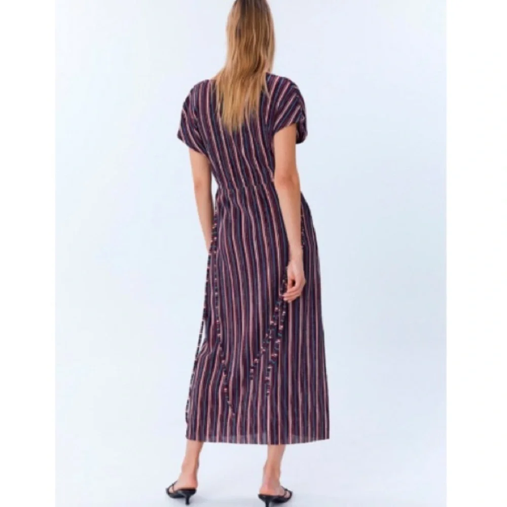 NWT Sfera Striped Metallic Midi Side Tassel Dress